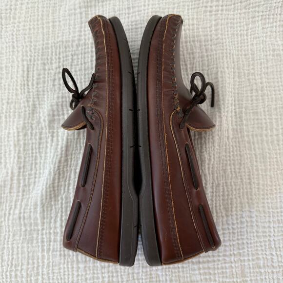 Minnetonka Leather Loafer Men Size 10 Moccasin Boat Shoe Rubber Sole Brown 768 - Picture 3 of 12